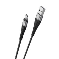 Кабель BOROFONE BX32 USB to Type-C 2.4A, 1m, nylon, aluminum+TPE connectors, Black (Колір 7073) - фото № 2