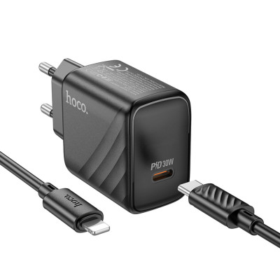Мережевий зарядний пристрій HOCO CS22A Value single port PD30W charger set(C to iP) Black - зображення 2