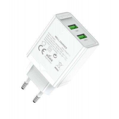 Зарядный пристрій Vention Двухпортовое настенное зарядное устройство USB(A+A) (18Вт/18Вт) Вилка европейского стандарта, белая (FBAW0-EU) - изображение 3