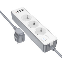 Мережевий подовжувач BOROFONE BAC9 Power 3-position socket(PD20W/1C3A)(EU/GER)(L=3M) White (Цвет 7068) - фото № 3