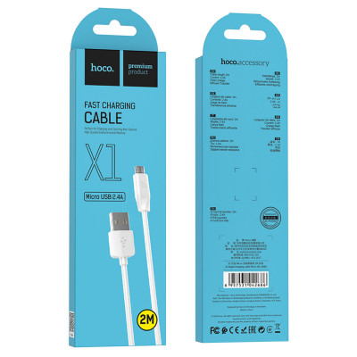 Кабель HOCO X1 USB to Micro 2.4A, 1м, PVC, роз'єми PVC, Білий (6957531032038) - зображення 3