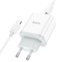 Мережевий зарядний пристрій HOCO C105A Stage dual port PD20W+QC3.0 charger set (Type-C to Type-C)(EU) White