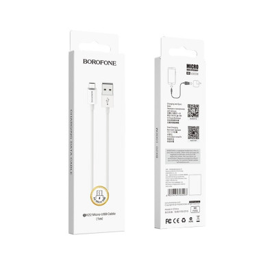 Кабель BOROFONE BX22 USB to Micro 2.4A, 1m, PVC, РС роз'єми, Білий (BX22MW) - зображення 5