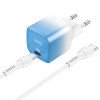 Мережевий зарядний пристрій HOCO C101A single port PD20W charger set(Type-C to Type-C) Ice Blue - зображення 4