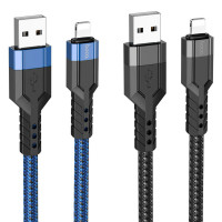 Кабель HOCO U110 USB to iP 2.4A, 1.2m, nylon, aluminum connectors, Black (Колір 7073) - фото № 3