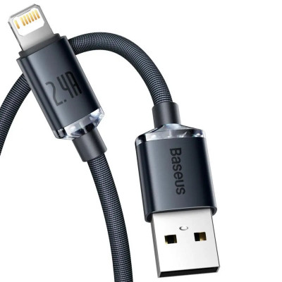 Кабель Baseus Crystal Shine Series Fast Charging Data Cable USB to iP 2.4A 1.2m Black (CAJY000001) - зображення 1