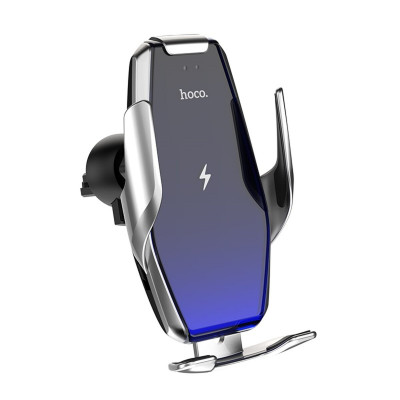 Тримач для мобільного з БЗП HOCO S14 Surpass automatic induction wireless charging car holder Silver - изображение 1