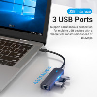 USB-хаб Vention USB-C to USB 3.0*3/RJ45/Micro-B HUB 0.15M Black ABS Type (Цвет Черный) - фото № 6