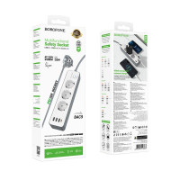 Мережевий подовжувач BOROFONE BAC9 Power 3-position socket(PD20W/1C3A)(EU/GER)(L=3M) White (Цвет 7068) - фото № 7