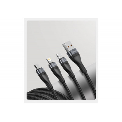 Кабель Baseus Flash Series One-for-three Fast Charging Data Cable USB to M+L+C 5A 1.2m Gray+Black - изображение 2