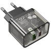 Мережевий зарядний пристрій HOCO N34 Dazzling dual-port PD20W+QC3.0 charger Transparent Black - зображення 3