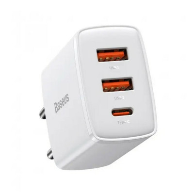 Мережевий зарядний пристрій Baseus Compact Quick Charger 2U+C 30W EU White - зображення 1