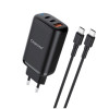Мережевий зарядний пристрій CHAROME C30 PD65W GaN (2*USB-C+USB-A) Charger Set Black