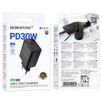 Мережевий зарядний пристрій BOROFONE BA97A Ilustre single-port PD30W charger with digital display (EU) Black (Цвет 7073) - фото № 2