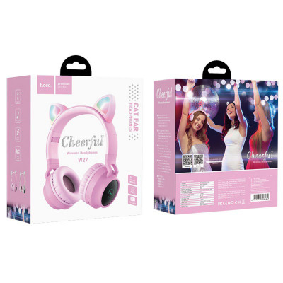 Навушники HOCO W27 Cat ear wireless headphones Pink - изображение 5