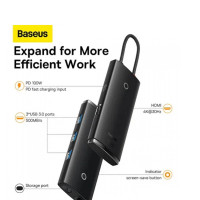 USB-хаб Baseus Lite Series 5-Port Type-C HUB Docking Station (Type-C to HDMI+USB3.0*3+PD) Black (Цвет 7073) - фото № 5
