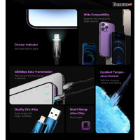 Кабель Baseus Glimmer Series Fast Charging Data Cable USB to iP 2.4A 2m Blue (Колір Синий) - фото № 8