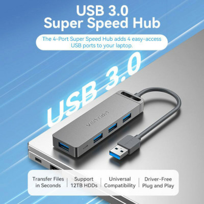 Хаб Vention 4-Port USB 3.0 Hub With Power Supply 0.15M Black (CHLBB) - изображение 3
