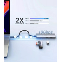 USB-хаб UGREEN CM480 USB-C to 2× USB 3.2+2×USB-C Adapter 10G (UGR-30758) (Цвет Metal Gray) - фото № 2