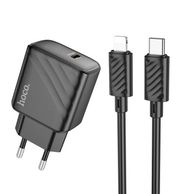 Мережевий зарядний пристрій HOCO CS22A Value single port PD30W charger set(C to iP) Black - изображение 1