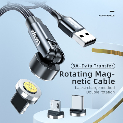 Кабель Essager Universal 540 Ratate 3A Magnetic USB Charging Cable Lightning 2m grey (EXCCXL-WXA0G) (EXCCXL-WXA0G) - зображення 3