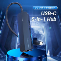 USB-хаб Vention USB-C to USB 3.0*3/RJ45/Micro-B HUB 0.15M Black ABS Type (Цвет Черный) - фото № 2