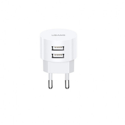 Мережевий зарядний пристрій Usams US-CC080 T20 Dual USB Round Travel Charger (EU) White (CC80TC01) - зображення 1