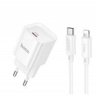 Мережевий зарядний пристрій HOCO C146A Charm single port PD20W charger set (C to iP) (EU) White