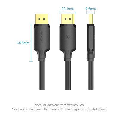Кабель Vention DisplayPort Male to Male 4K HD Cable 1M Black (HAKBF) - изображение 4