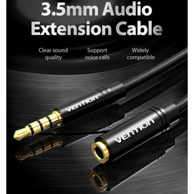 Кабель Vention Cotton Braided 3.5mm Audio Extension Cable 3M Black Metal Type (VAB-B06-B300-M) - изображение 5