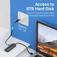 USB-хаб Vention USB-C to USB 3.0*3/RJ45/Micro-B HUB 0.15M Black ABS Type (Цвет Черный) - фото № 4