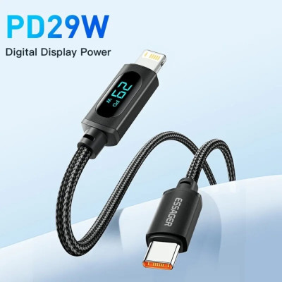 Кабель Essager Enjoy LED Digital Display USB-кабель для зарядки типа C на Lightning, 29 Вт, 1 м, черный (EXCTL-XY01-P) (EXCTL-XY01-P) - изображение 2