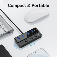 USB-хаб Vention USB 3.0 to USB 3.0 x4+USB C Hub With Individual Power Switches 1M Black (CHWBF) (Цвет 7073) - фото № 8