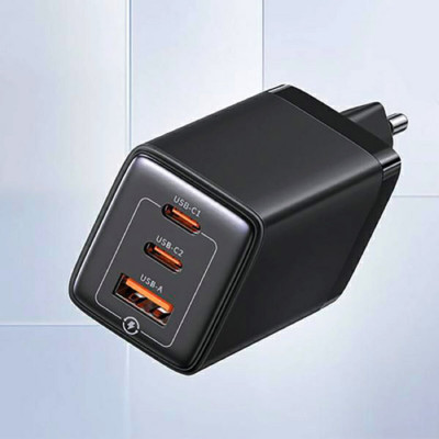 Мережевий зарядний пристрій Usams US-CC180 65W ACC 3 Ports GaN Fast Charger (EU) -- Sandru series Black - изображение 2