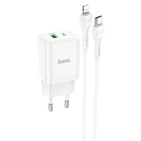 Мережевий зарядний пристрій HOCO N28 Founder PD20W+QC3.0 charger set(C to iP) White