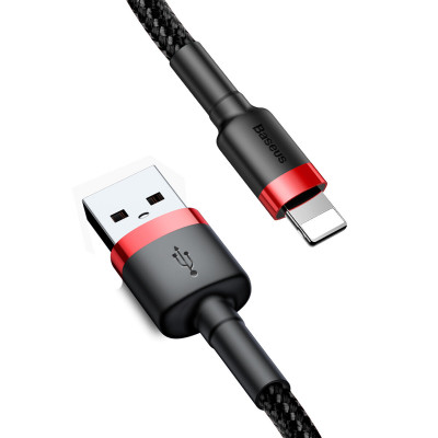 Кабель Baseus Cafule Cable USB For Lightning 2.4A 0.5m Red+Black - зображення 1