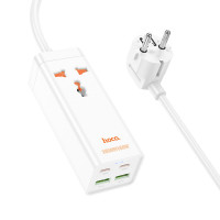 Мережевий подовжувач HOCO AC10A Barry PD65W GaN (2C2A with 1 socket) desktop charger White (Цвет Білий) - фото № 3