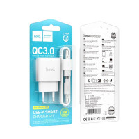 Мережевий зарядний пристрій HOCO C140A Smart single port QC3.0 charger set (Micro)(EU) White (Цвет Білий) - фото № 2
