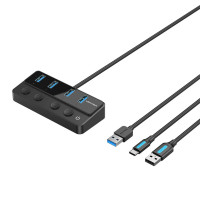 USB-хаб Vention USB 3.0 to USB 3.0 x4+USB C Hub With Individual Power Switches 1M Black (CHWBF)