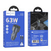 Автомобільний зарядний пристрій HOCO Z57B Glorious 63W dual-port digital display PD45W+QC3.0 car charger set (C to C) Metal Gray (Metal Gray)- № 2