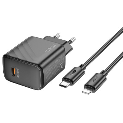 Мережевий зарядний пристрій HOCO CS22A Value single port PD30W charger set(C to iP) Black - изображение 4