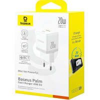 Мережевий зарядний пристрій Baseus Palm Fast Charger C+U 20W EU Moon White (Колір White) - фото № 2