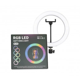 Кільцева світлодіодна LED лампа RGB MJ33, 33 см з тримачем для телефону + пульт