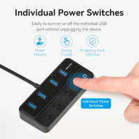 USB-хаб Vention USB 3.0 to USB 3.0 x4+USB C Hub With Individual Power Switches 1M Black (CHWBF) (Цвет 7073) - фото № 7