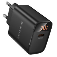 Мережевий зарядний пристрій BOROFONE BA97A Ilustre single-port PD30W charger with digital display (EU) Black (Цвет 7073) - фото № 3