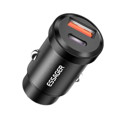 Автомобільний зарядний пристрій Essager Gyrscope Mini Charger USB-A + Type-C 30W черный (ECCAC-TL01) (ECCAC-TL01) - изображение 1