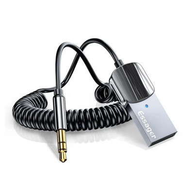Bluetooth ресивер ESSAGER Bluetooth 5.0 Aux Adapter Car Wireless Receiver USB to 3.5mm Jack Audio Music Mic Handsfree Car Kit Speaker Transmitter Grey - зображення 1