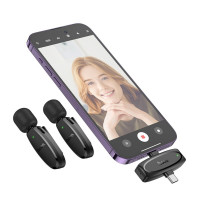 Бездротова мікрофонна система HOCO L15 Dual-mic clip-on wireless digital microphone (iP/Type-C) Black (Цвет 7073) - фото № 6