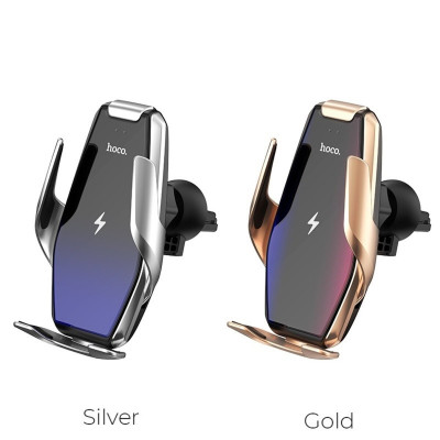 Тримач для мобільного з БЗП HOCO S14 Surpass automatic induction wireless charging car holder Silver - зображення 6
