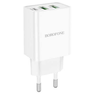 Мережевий зарядний пристрій BOROFONE BA70A Quick three-port PD20W (1C2A) charger White (BA70AW) - зображення 1